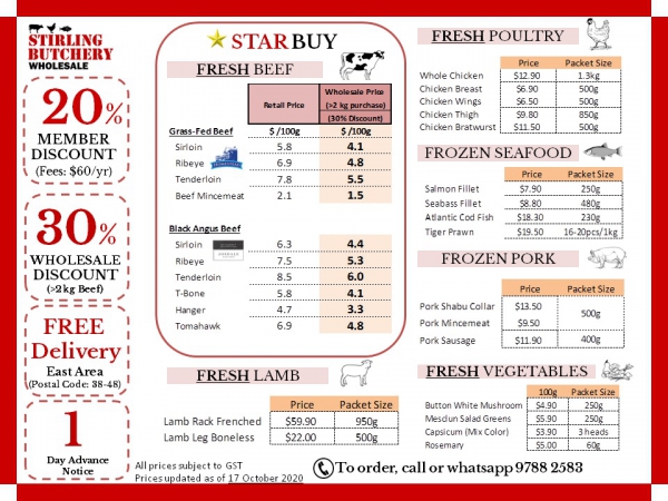 Stirling Butchery Menu